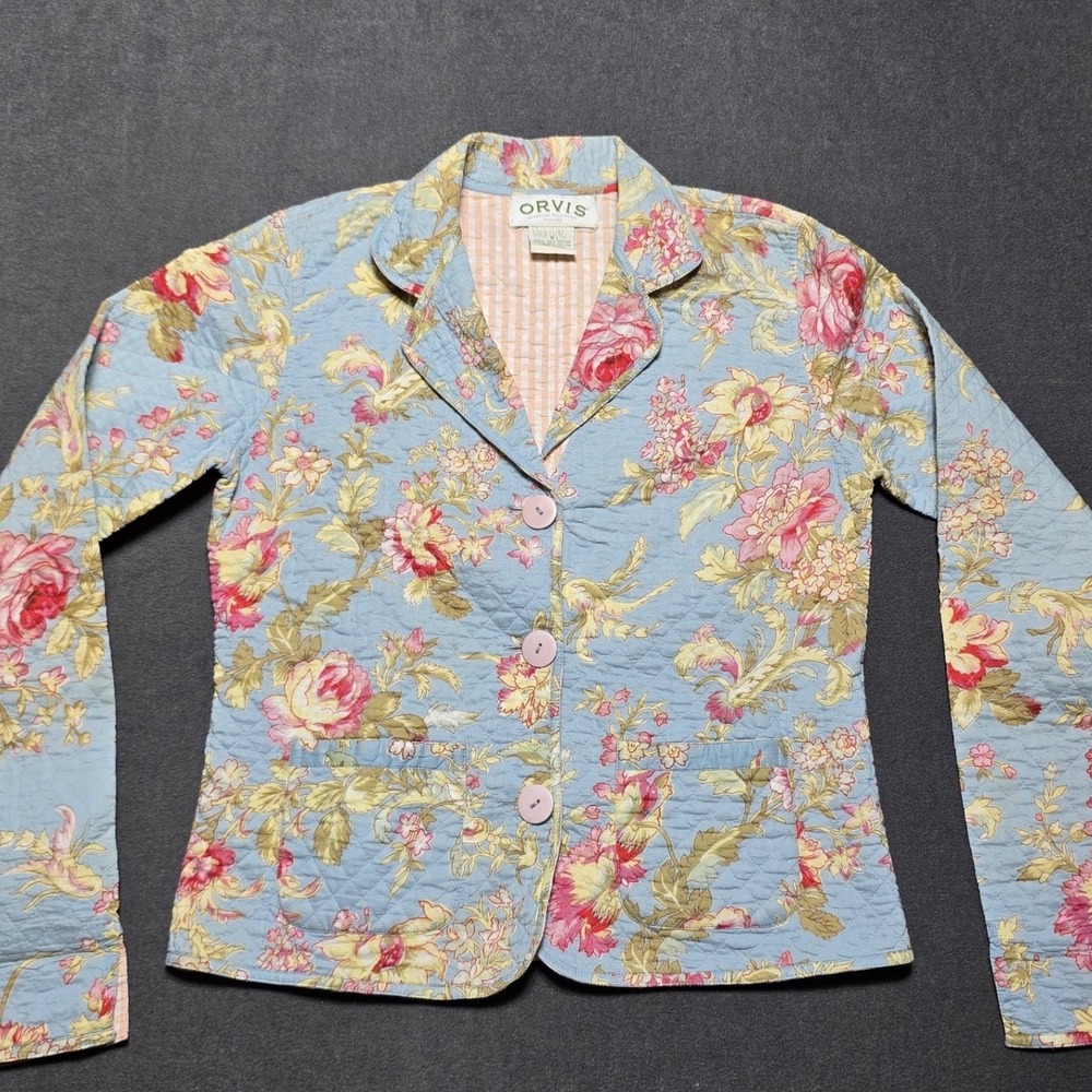 Orvis Floral Quilted Jacket Women's Small Button Front‎ Blazer Cottagecore  Boho